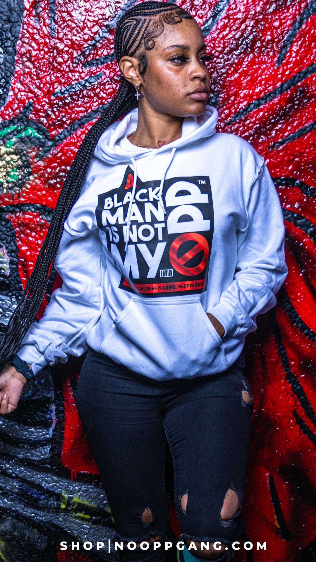 A BLACK MAN IS NOT MY OPP Logo Hoodie White